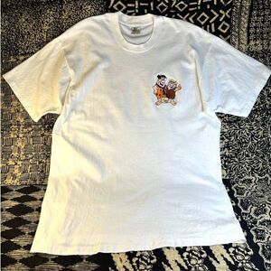 Hanna Barbara Fred & Barney Retro Mn's Sz 2XL White Tee W/Fred & Barney Embroid